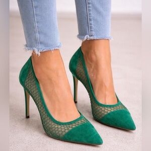 L’AGENCE Emerald Green Mesh & Suede Pointed Toe Heels | Size 40 | Designer Pumps